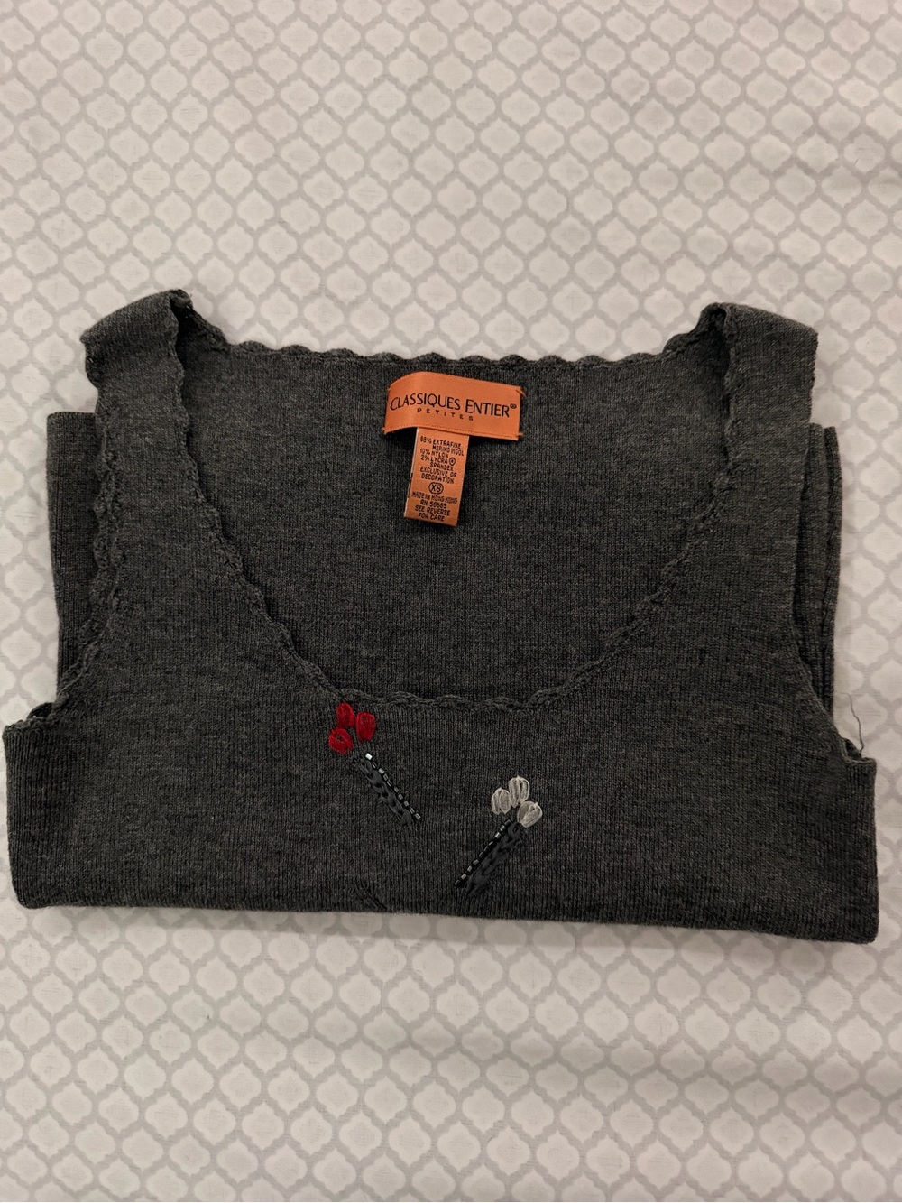 Classiques Entier Charcoal Knit Tank with Red and White Floral Accents